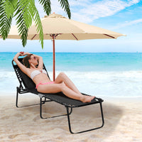 Costway Folding Lounge Chaise 16'' High Recline Chair W/Adjustable Backrest and Footrest Black