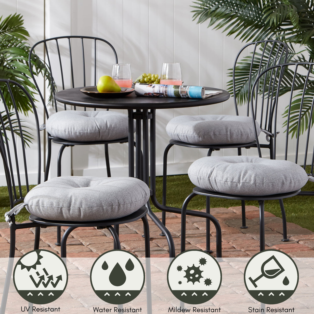 Greendale Home Fashions Heather Gray 15 in. Round Outdoor Reversible Bistro Seat Cushion (Set of 2)