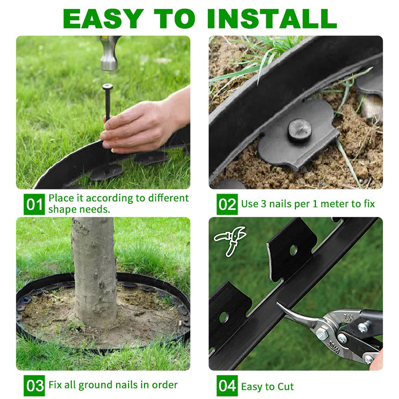 Loaddvni Garden Landscape Edging Kit, 40-Foot Long, 2-Inch Tall with 80 Anchoring Spikes, No Dig Lawn Border Design for Garden Flower Beds Lawn Yard Paver Pathway (Black)