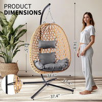 Egg Chair with Stand, Patio Wicker Bifanuo Hanging Chair, Hammock Swing Chair, 350LBS Capacity for Bedroom, Balcony, Garden