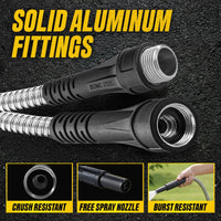BIONIC STEEL 25 Ft Metal Garden Hose with Sprayer Nozzle, Non Kinking Designed Stainless Steel Heavy Duty Water Hose 100 Ft x 5/8 in. Flexible NON Expandable for Uninterrupted Water Flow, 500 PSI