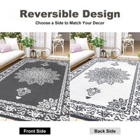 Yamaziot 6'x9' Outdoor Rugs Patio Rug Medallion Reversible Mat, RV Rug, Waterproof Plastic Straw Outdoor Area Rug for Patio, Camping, Porch, Balcony, Beach, Deck, Backyard, Garden, Gray