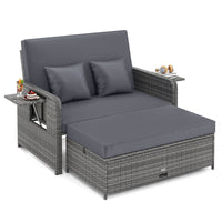 Costway Wicker Outdoor Patio Dining Set with Ottoman and Retractable Side Tray, Gray