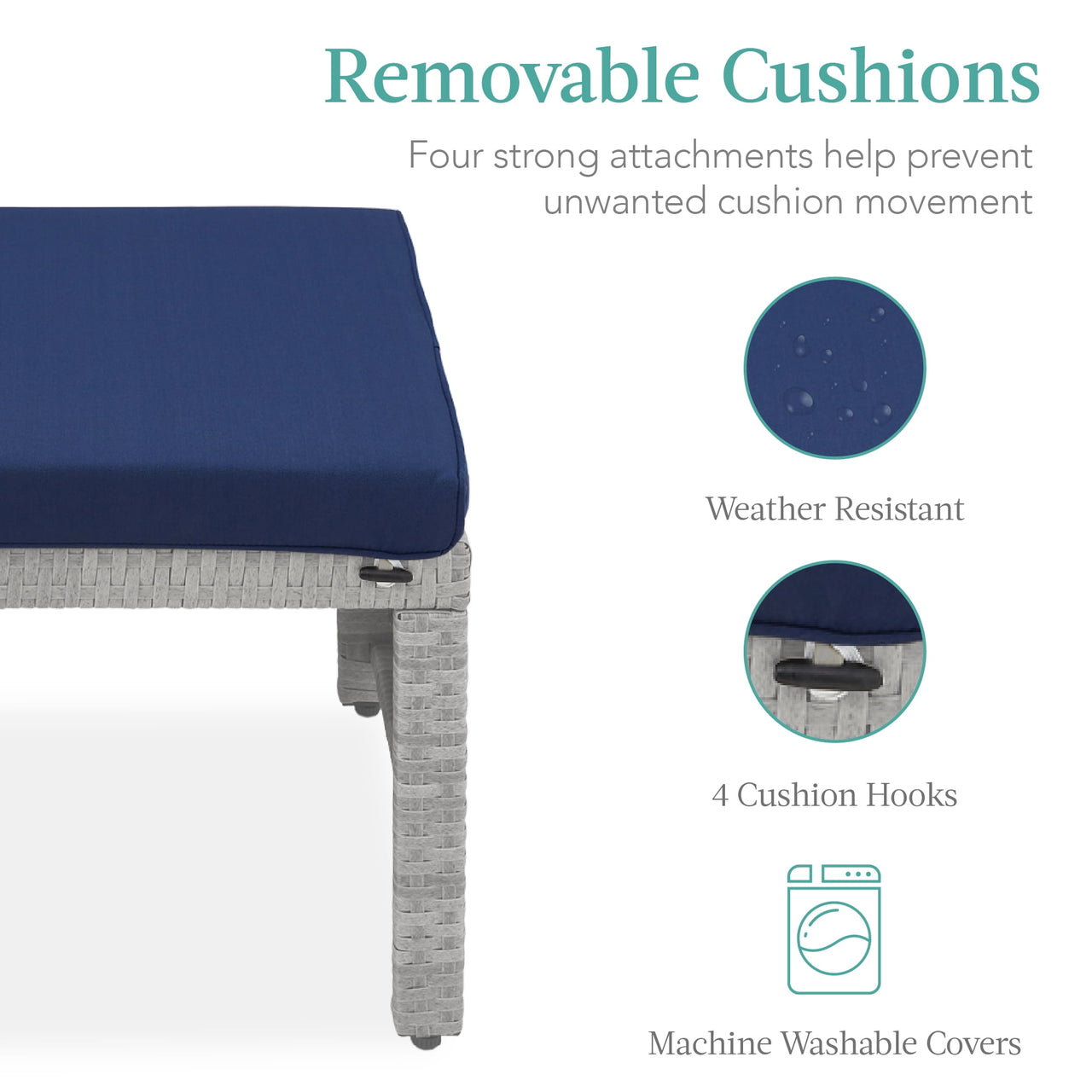 Best Choice Products Set of 2 Multipurpose Patio Wicker Ottomans w/ Removable Cushions - Gray/Navy
