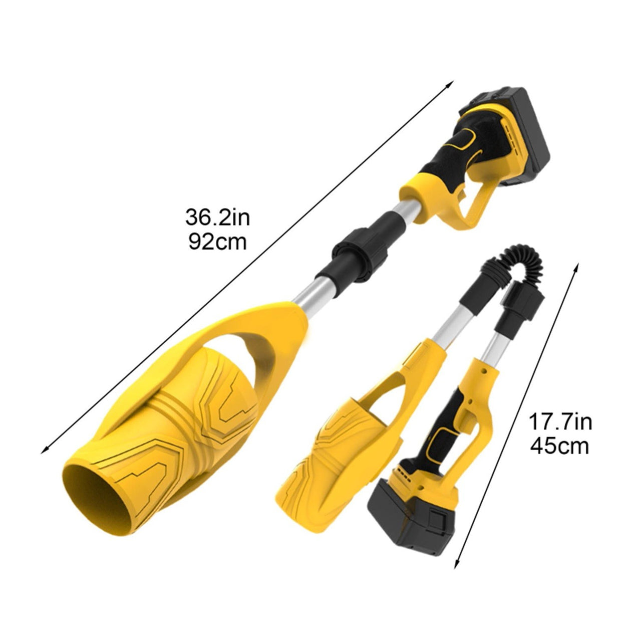 Yellow Cordless Garden Leaf Blower, Foldable Electric Blower With Lithium Battery, High Wind Speed For Snow Removal, Lawn Cleaning, Patio And Driveway, 17.72X6.69X5.12In