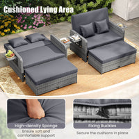 Costway Wicker Outdoor Patio Dining Set with Ottoman and Retractable Side Tray, Gray