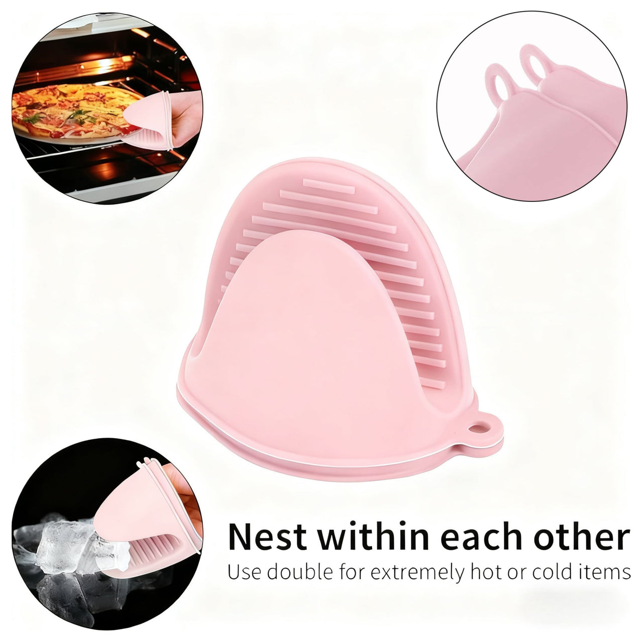 2-Piece Mini Silicone Heat-Resistant Gloves, High-Temperature Resistant, Ideal for Baking, Cooking, and Grilling (Pink)