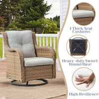 Gymojoy 2 Pieces Outdoor Patio Wicker Swivel Glider Rocker Chair with High Back Deep Seat, Beige