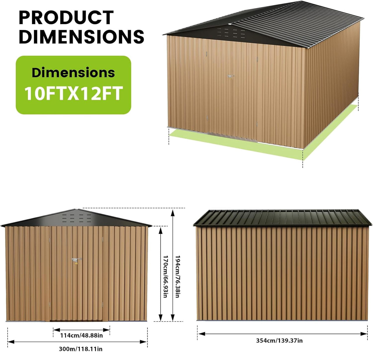 10x12 Ft Sheds & Outdoor Storage,Metal Sheds,Outdoor Sheds,Metal Garden Shed,Garden Tool Cabinet with Sloping Roof and Lockable Door,Garden Shed for Backyard Garden Patio Lawn,Patio,Outside Use