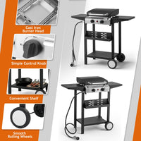 Ktaxon 2 Burner Propane Griddle Flat Top Gas Grill 20000 BTU with Lid,Ceramic Coated Cast Iron Pan,Side Shelves,Spice Rack,Wheels