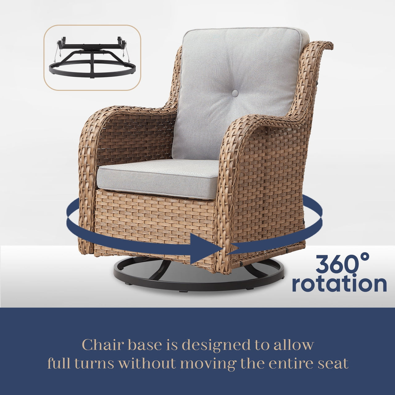 Gymojoy 2 Pieces Outdoor Patio Wicker Swivel Glider Rocker Chair with High Back Deep Seat, Beige