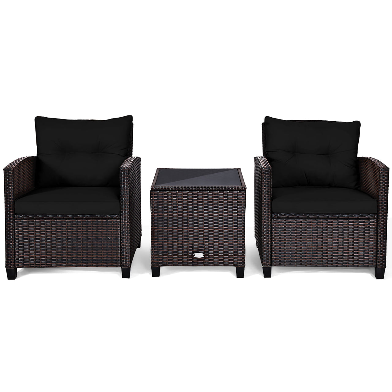 Costway 3PCS Patio Rattan Furniture Set Cushion Conversation Set Sofa Coffee Table Black