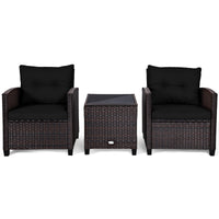 Costway 3PCS Patio Rattan Furniture Set Cushion Conversation Set Sofa Coffee Table Black