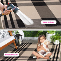SAFAVIEH Courtyard Benjamin Plaid Indoor/Outdoor Area Rug, Black/Bone, 8' x 11'