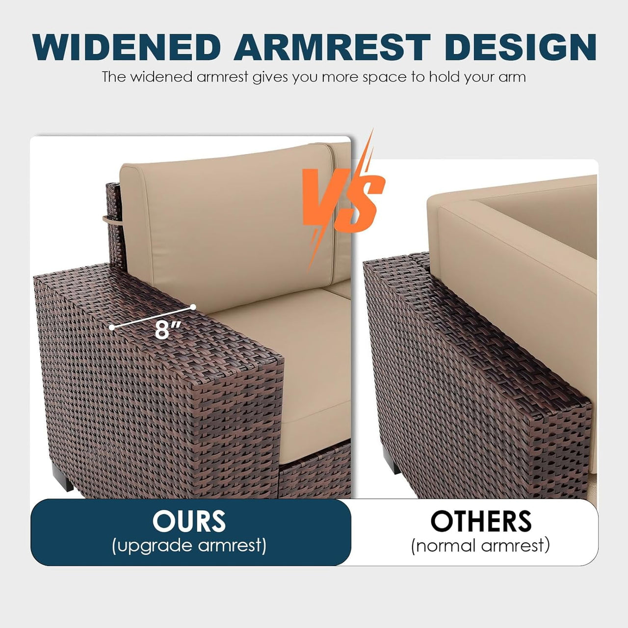 Patio Furniture Set, Ampatio 6-Piece Outdoor Sectional Sofa with Tempered Glass Table for Backyard & Porch, Wicker | Metal | Brown