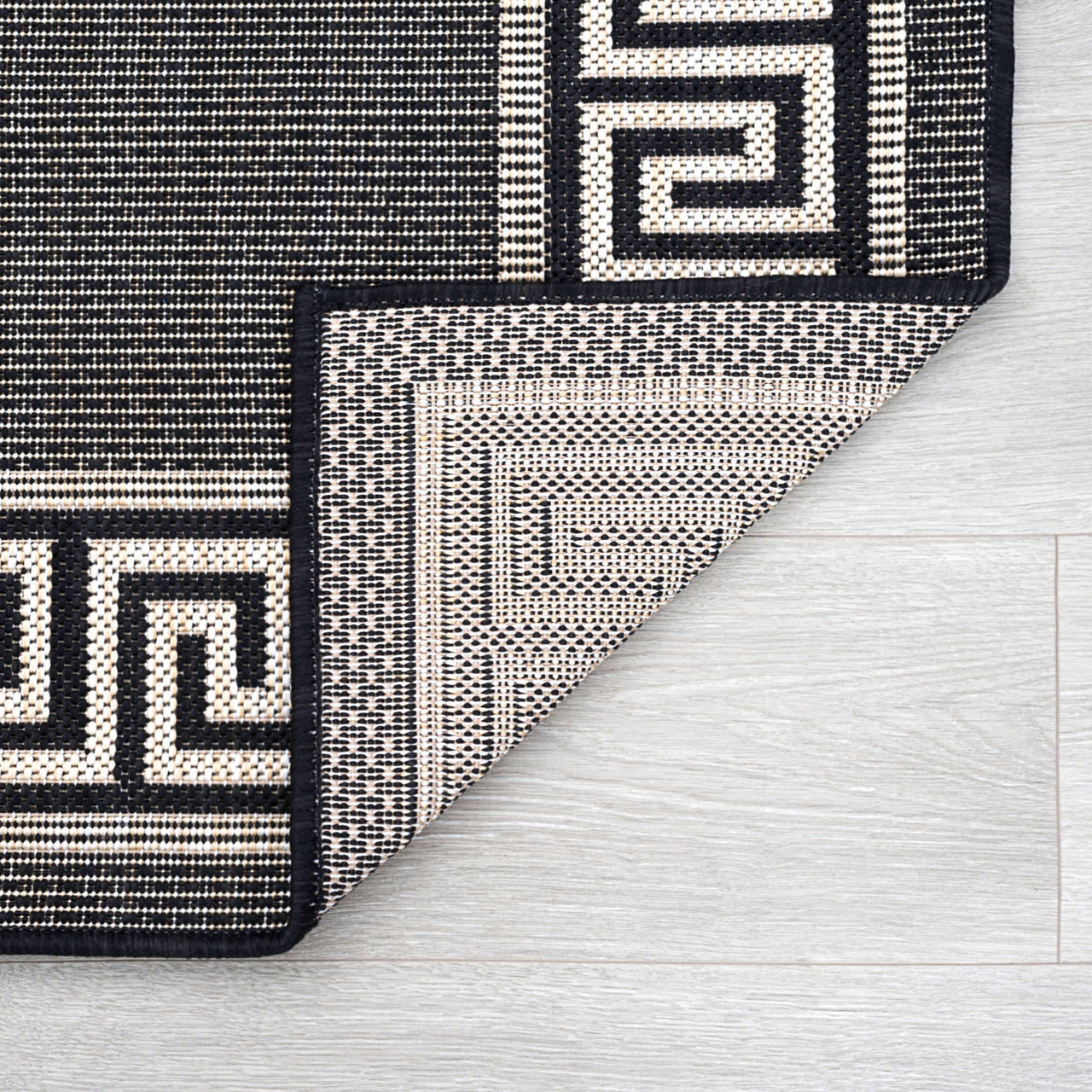 5x8 Water Resistant, Indoor Outdoor Rugs for Patios, Front Door Entry, Entryway, Deck, Porch, Balcony | Outside Area Rug for Patio | Black, Greek Key | Size: 5'3'' x 7'3''