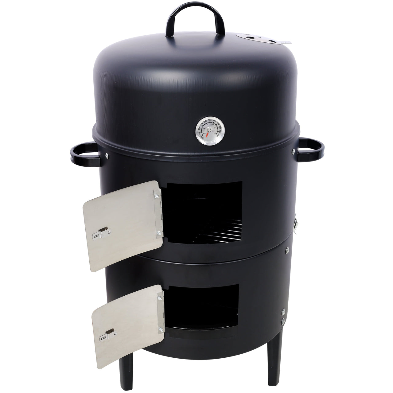 Vertical Steel Charcoal Smoker, Heavy Duty BBQ Smoker Grill With 2 Cooking Area, 2 Access Doors, And Thermometer For Backyard Patio Camping