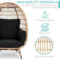 Best Choice Products Wicker Egg Chair Oversized Indoor Outdoor Patio Lounger w/ Steel Frame - Black