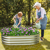 HGD Raised Garden Bed Kit Oval Galvanized Metal Outdoor Planter 4x2x1 ft