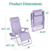 Best Choice Products Monochromatic Zero Gravity Chair, Folding Patio Recliner w/Side Tray, Headrest - Lavender