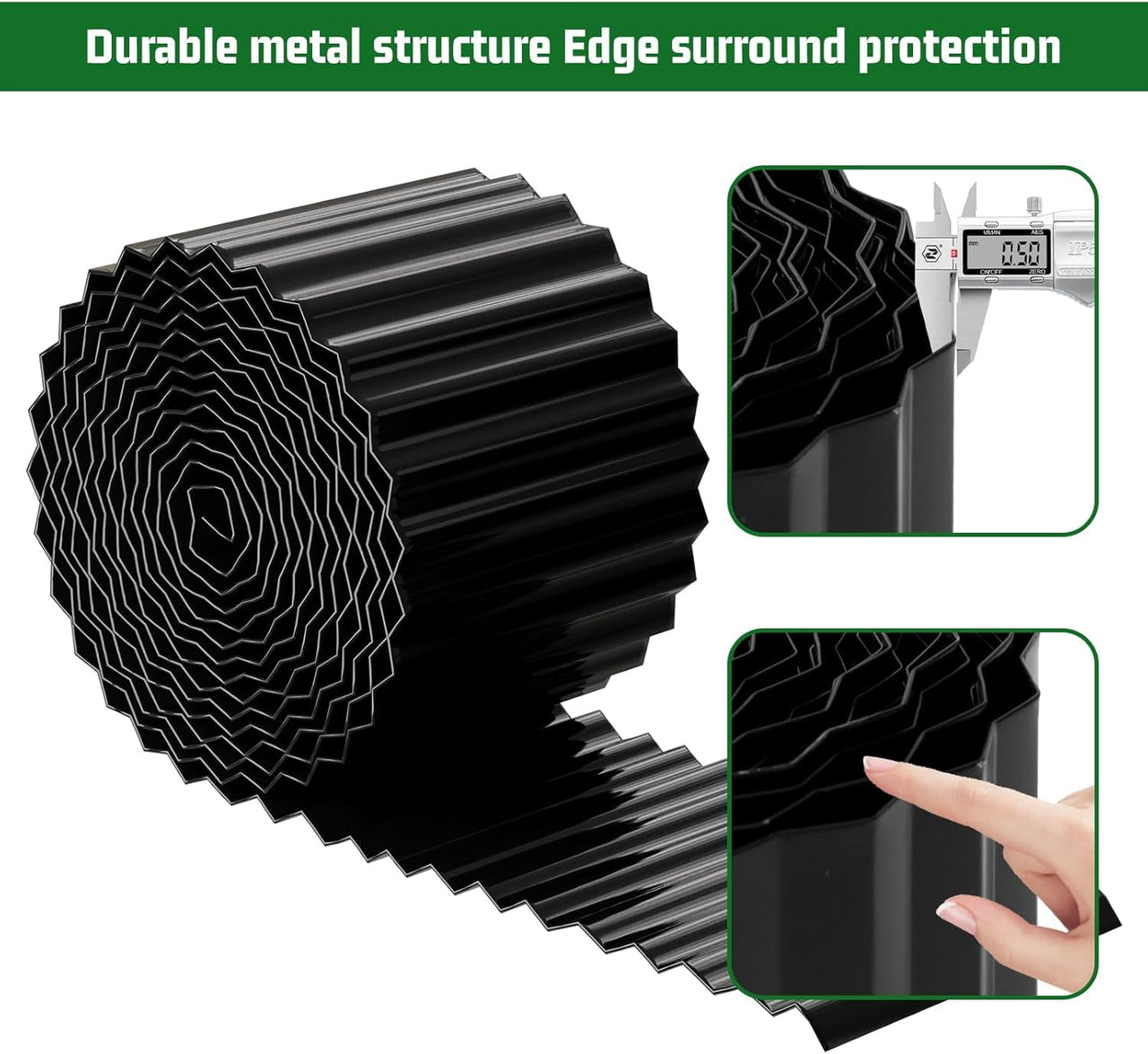 Corrugated Metal Garden Edging 6" x 20Ft, Landscape Edging Border for Lawn, Flower Bed, Garden Fence, Paver (Black)