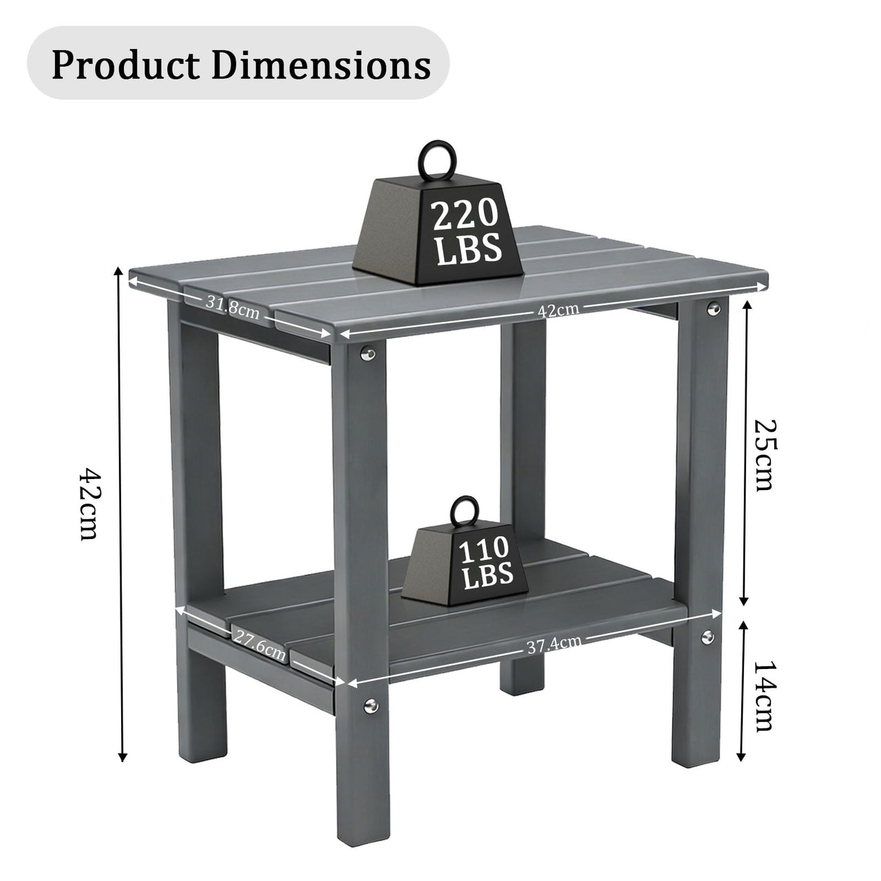 OTSUN Adirondack Outdoor Side Table, 16" HDPE Patio Side Table with Shelf, Weather Resistant Easy Maintenance for Backyard Pool Porch Garden & Lawn