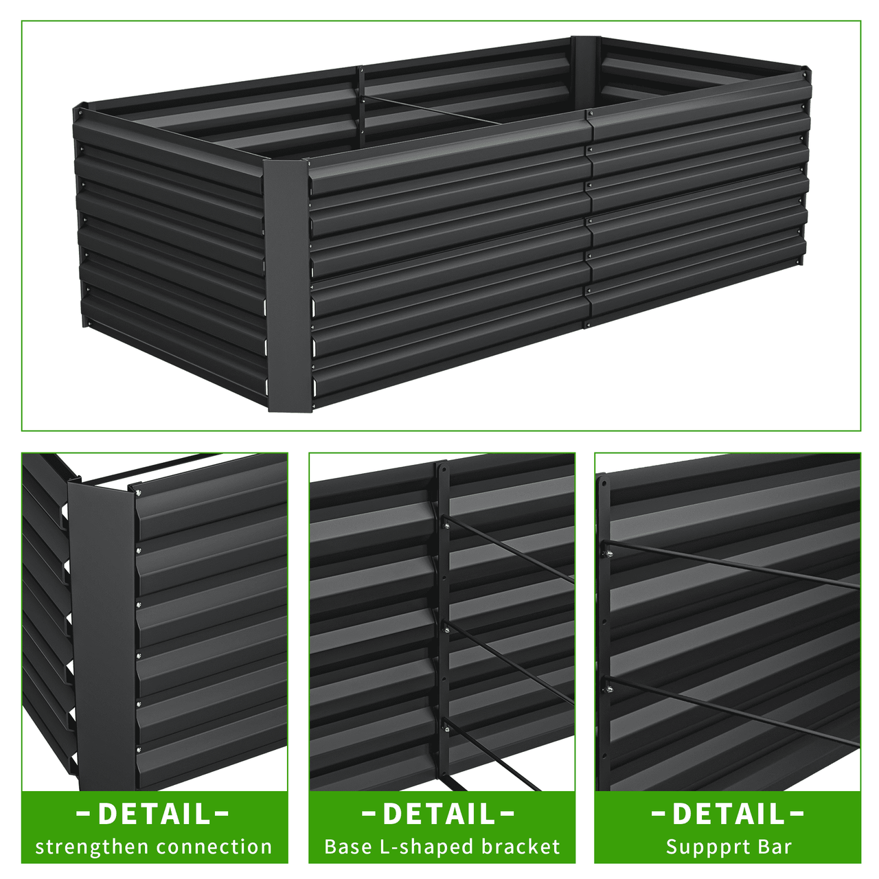 Outdoor Metal Raised Garden Bed,8x4x2ft Planter Box for Vegetables,Flowers,Herbs w/478 Gallon Capacity,Black