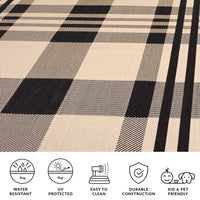 SAFAVIEH Courtyard Benjamin Plaid Indoor/Outdoor Area Rug, Black/Bone, 8' x 11'