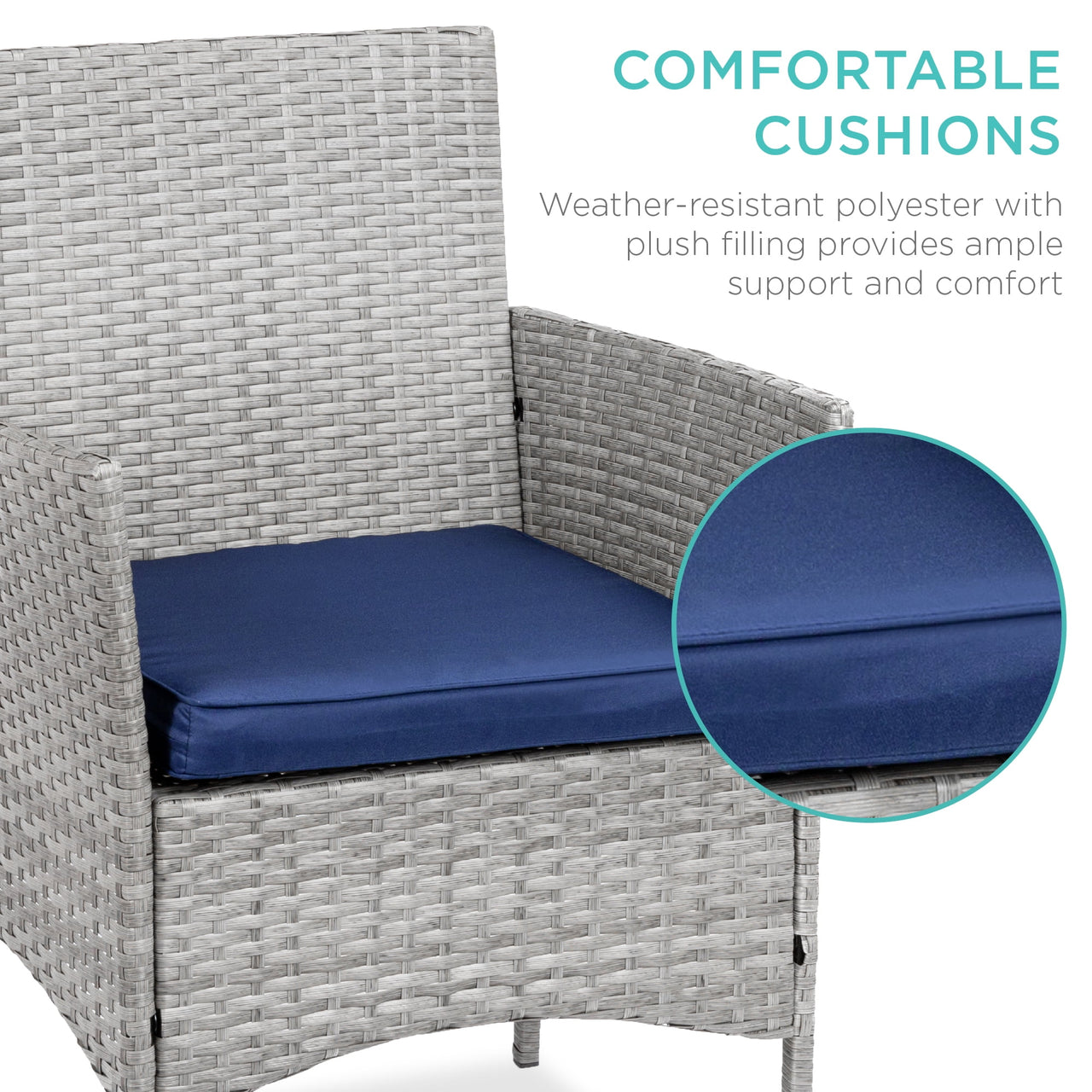 Best Choice Products 3-Piece Outdoor Wicker Conversation Patio Bistro Set, w/ 2 Chairs, Table - Gray/Navy