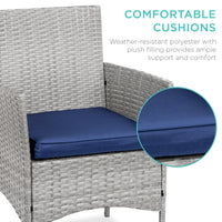 Best Choice Products 3-Piece Outdoor Wicker Conversation Patio Bistro Set, w/ 2 Chairs, Table - Gray/Navy