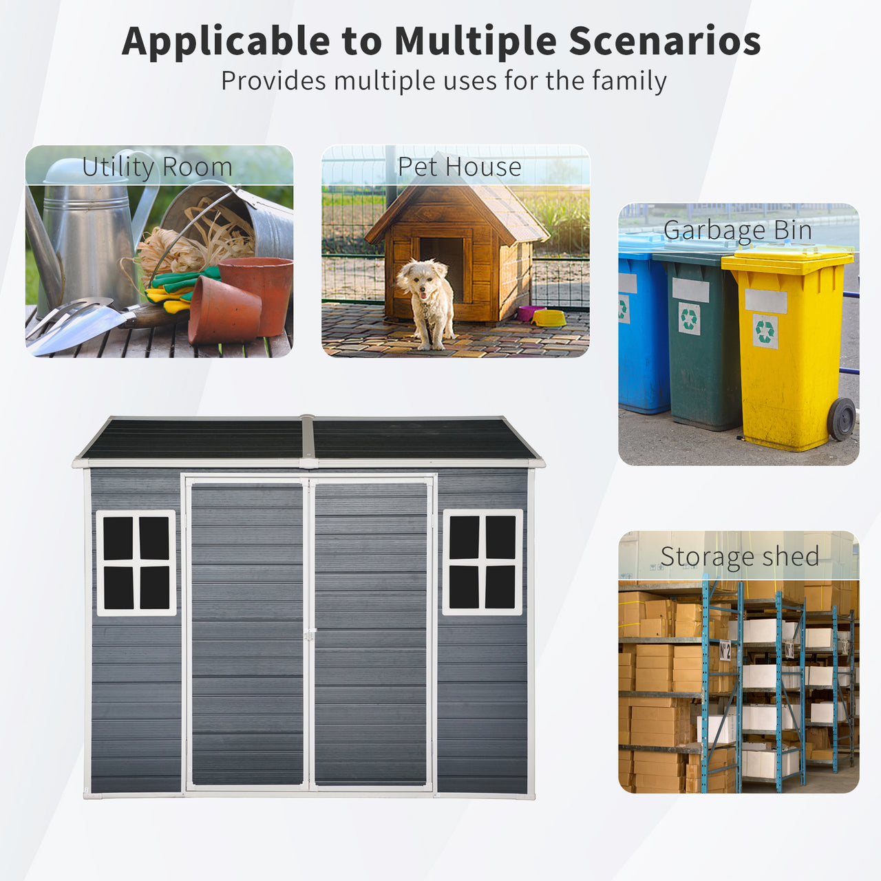 Outdoor Storage Shed, 6x8 FT Resin Sheds and Outdoor Storage With Floor, Padlockable Double Doors, Air Vents, Outside Storage Building For Backyard Lawn Patio