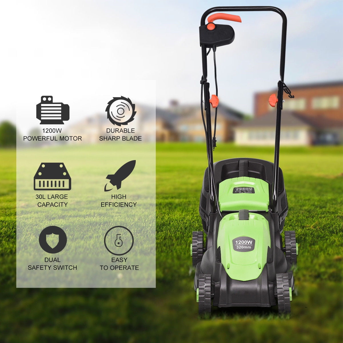 Costway 12 Amp 13-Inch Electric Push Lawn Corded Mower With Grass Bag Green
