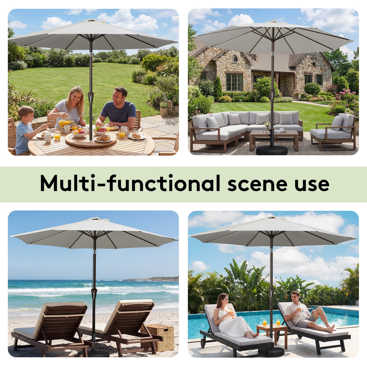 NAPWANT 9ft Patio Umbrella, 8 Sturdy Ribs Outdoor Table Umbrella with Push-Button Tilt & Crank for Garden, Deck, and Pool White
