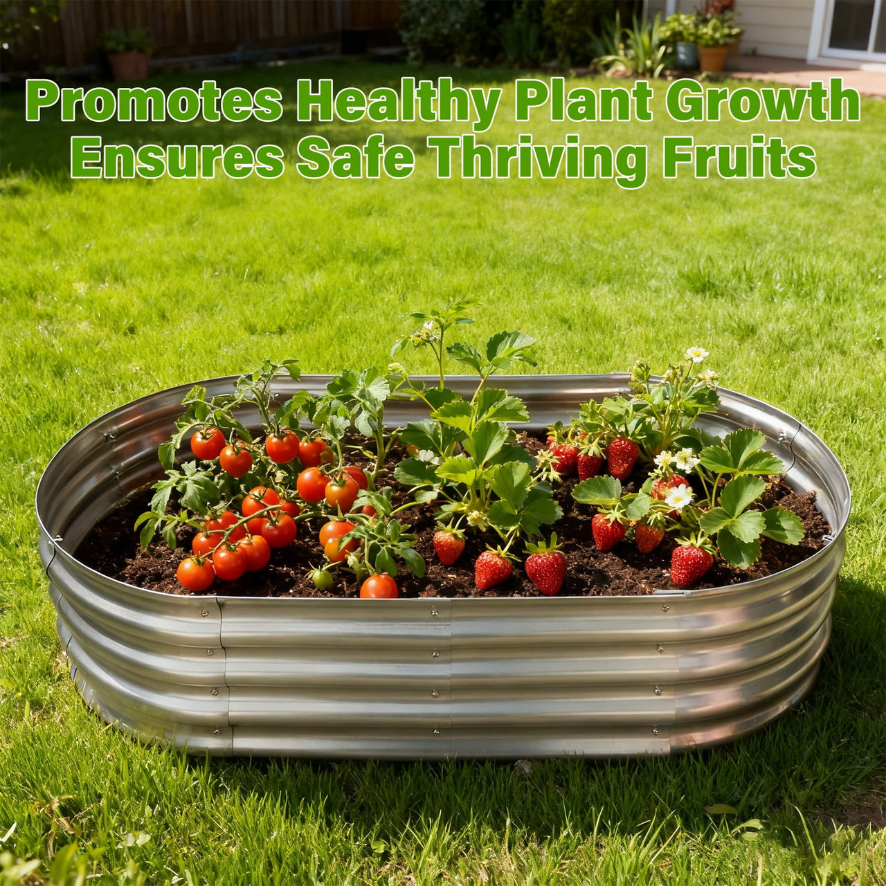 HGD Raised Garden Bed Kit Oval Galvanized Metal Outdoor Planter 4x2x1 ft