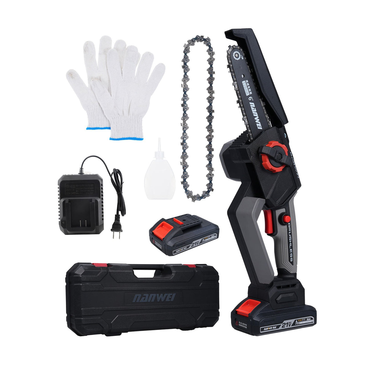 Cordless Chainsaw 6inch Chainsaw Brushless Electric Chainsaw For Logging And Tree Cutting Wood Processing, Garden Maintenance, Artistic Creation Outdoor Adventure 2PCS 21V 4000mah