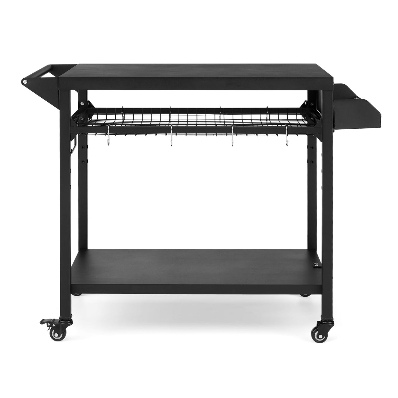 2/3-Shelf Grill Cart, with Wheels & Mesh Rack, Outdoor Pizza Oven Table and Food Prep Table, Black Table with Propane Tank Hook, Grill Stand for Griddle for Outside BBQ