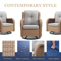 Gymojoy 2 Pieces Outdoor Patio Wicker Swivel Glider Rocker Chair with High Back Deep Seat, Beige