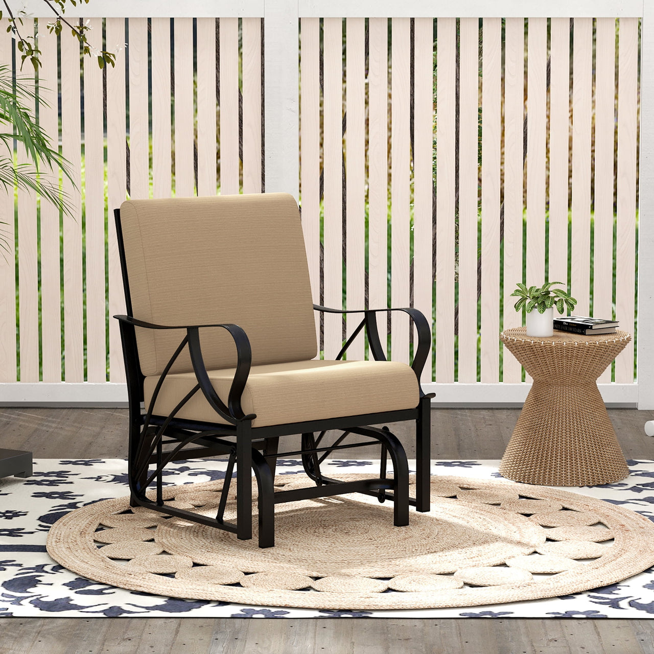 Gymax Patio Glider Chair Outdoor Metal Glider w/ Seat & Back Cushions Backyard Poolside