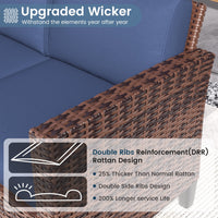 Ampatio 7 Pieces Patio Furniture Outdoor Conversation Set Rattan Wicker Outdoor Sectional Sofa with Swivel Chairs & Coffee Table, Navy Blue