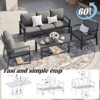 MRUAKA Aluminum Patio Furniture Set, 6 Pcs Modern Outdoor Sofa Sets, Outdoor Sectional Patio Conversation Set with Coffee Table for Backyard, Poolside, Dark Grey