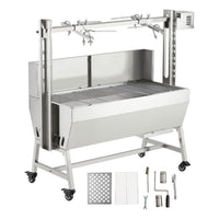 Outdoor Rotisserie Grill with Wind Screen, 132~200LB Capacity Electric Bbq Pig Lamb Stainless Steel Rotisserie Roaster with 25/50W Motor, Charcoal Spit Roaster Grill