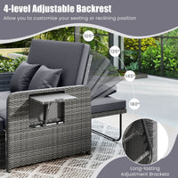 Costway Wicker Outdoor Patio Dining Set with Ottoman and Retractable Side Tray, Gray