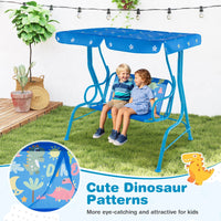 Costway 2-Seater Toddler Porch Swing Chair with Metal Stand Adjustable Canopy Safety Belts Blue