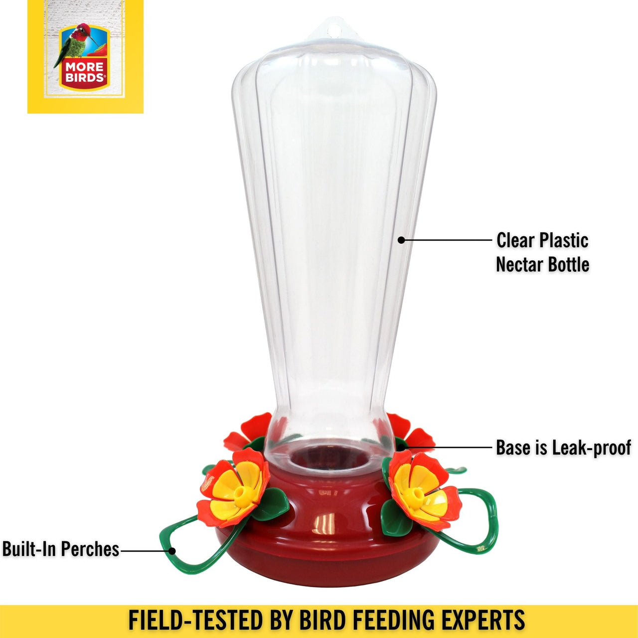More Birds Hollyhock Hummingbird Feeder with 25 oz Nectar Capacity - Clear Plastic Design