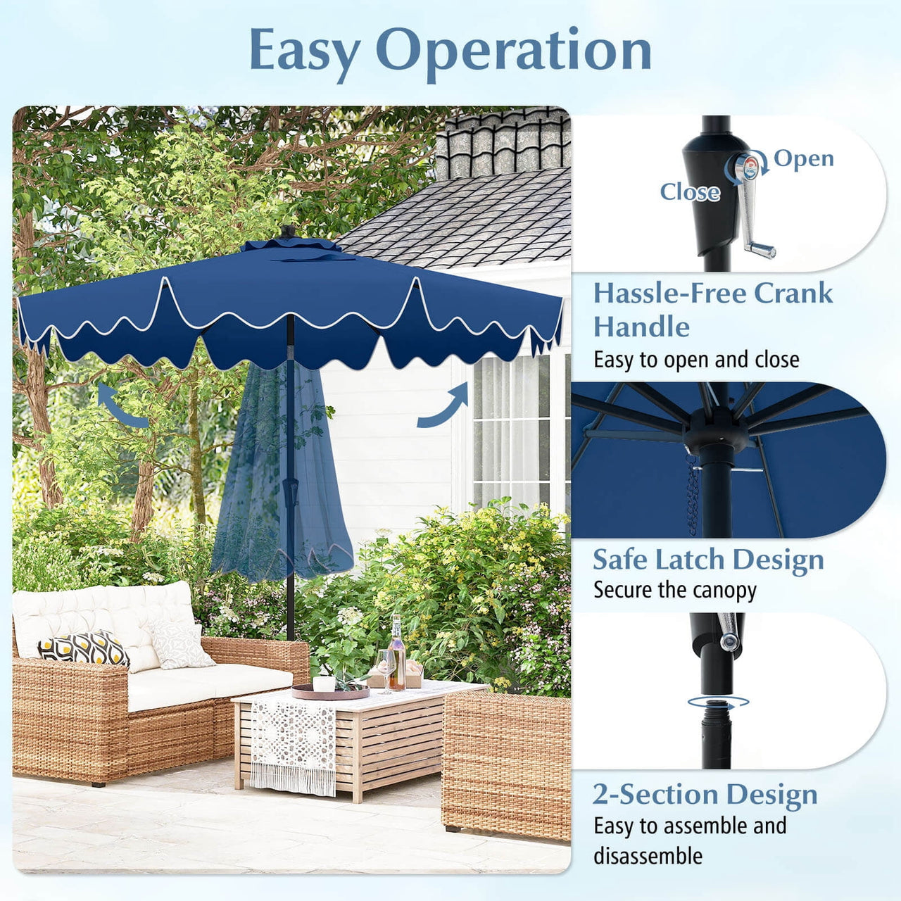 Costway 9 FT Patio Umbrella 2-Tier Market Table Umbrella with Sun-Protective Canopy Navy