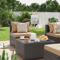 MRUAKA 5 Pieces Patio Conversation Set, Outdoor Sectional PE Rattan Wicker Furniture Seat,Khaki