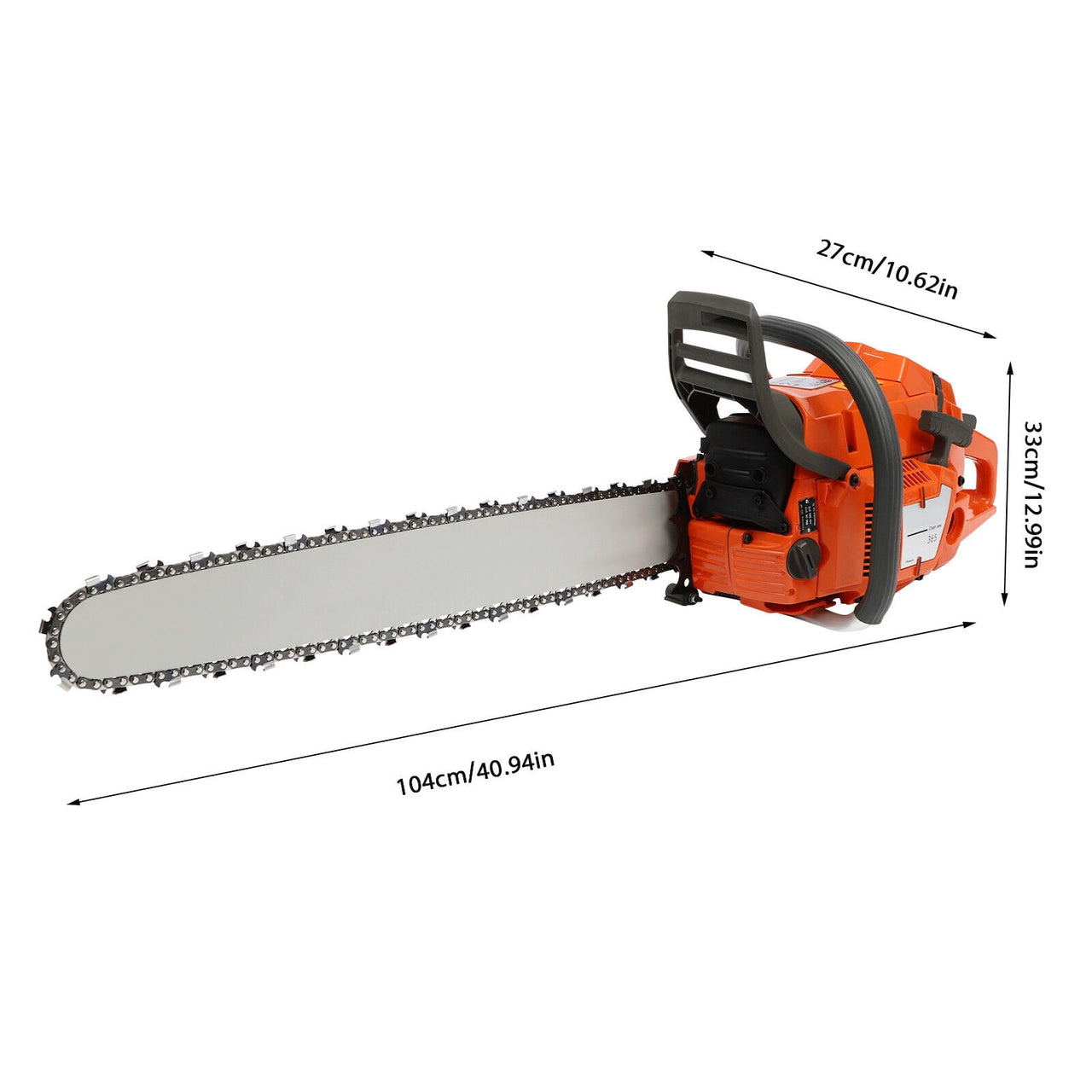 Orange Gas Chainsaw with 24 inch Guide Bar,2-Cycle 65cc Gasoline Power Chain Saws 3.4KW 40.94*10.62*12.99in for Forest Harvesting, Cutting Wood
