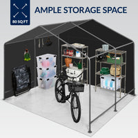 Best Choice Products 10x8ft Outdoor Fabric Storage Shed, Steel Frame, Dual Roll-Up Zipper Doors, Window - Black