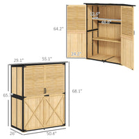 Outsunny Outdoor Storage Shed, Wooden Garden Storage Cabinet with Waterproof Asphalt Roof, 2 Shelves, Lockable Doors and Adjustable Feet, Natural