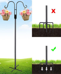 92 Inch Double Shepherds Hooks for Outdoor, Heavy Duty Bird Feeder Pole with 5 Base Prongs, Adjustable Garden Hanging Holder for Bird Feeders, Lanterns, Plant Hanger Stands, Weddings Decor
